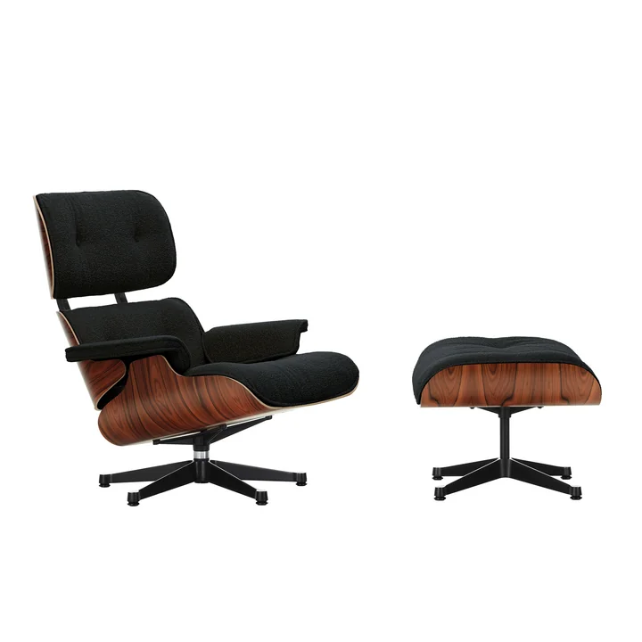 Vitra - Lounge Chair & Ottoman, schwarz / poliert, Santos Palisander, Nubia, anthrazit / schwarz