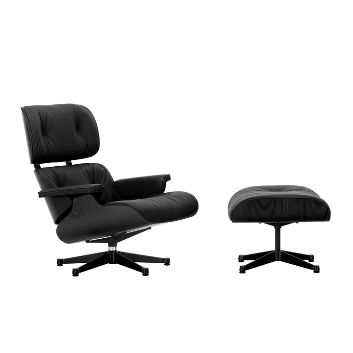Vitra - Lounge Chair & Ottoman, schwarz, Kastanie schwarz, Leder Premium F, nero