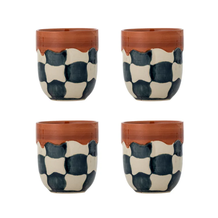 Bloomingville - Check Tasse 375 ml, blau (4er Set)