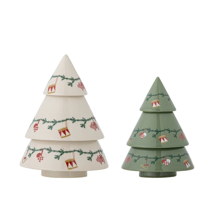 Bloomingville - Yule Steingut-Weihnachtsbäume, Ø 9 × H 12  /  Ø 11 × H 14,5  cm (2er-Set)