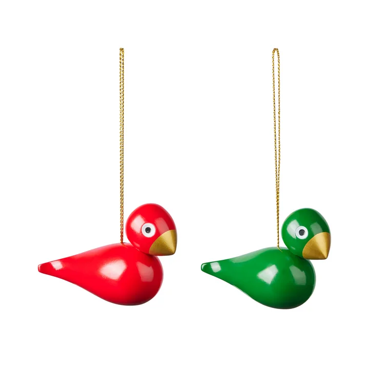Kay Bojesen - Vogel Weichnachtsschmuck, rot / grün (2er Set)