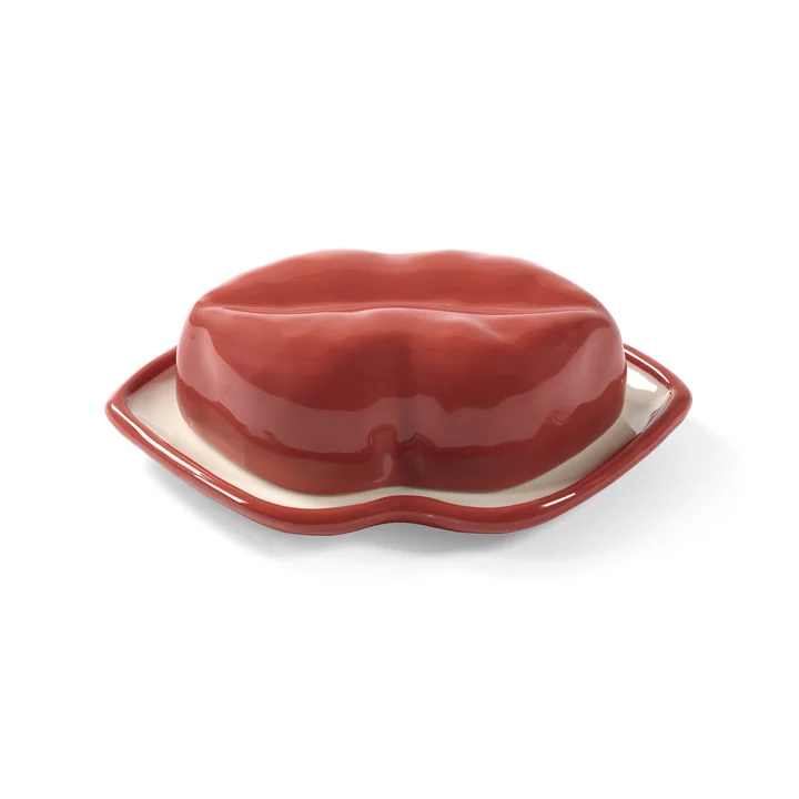 Les Objets Mouleversants Lips Schale mit Deckel, rot / weiß