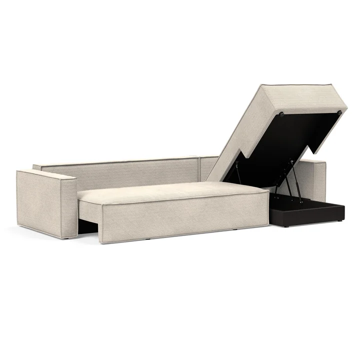 Innovation Living - Newilla Schlafsofa mit Lounger, 346 x 190 cm, elfenbein (595 Corduroy)