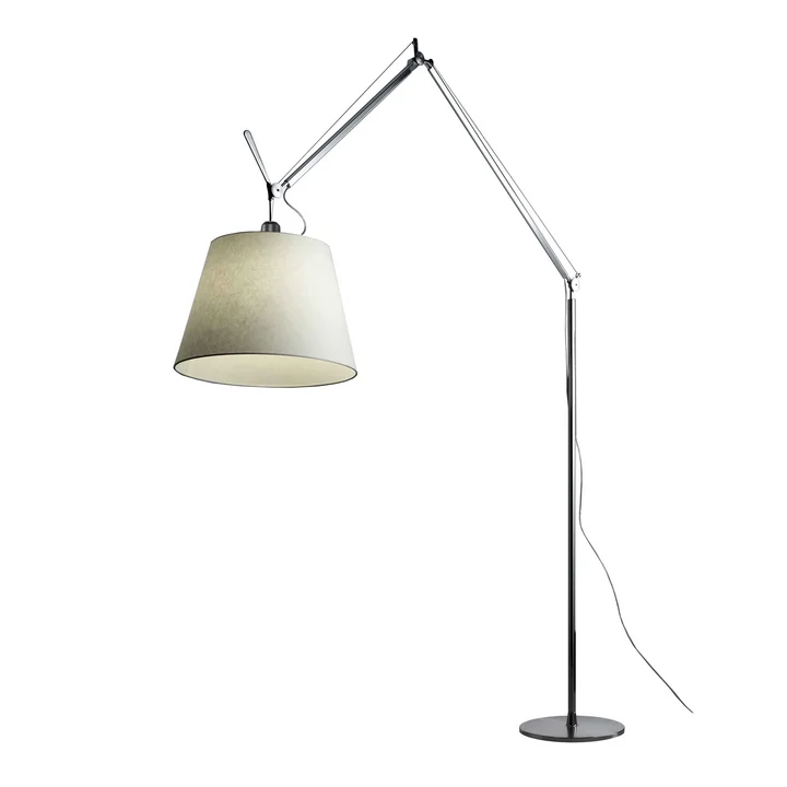 Tolomeo Mega Stehleuchte mit Dimmer, Pergamentschirm Ø 42 cm, silber von Artemide