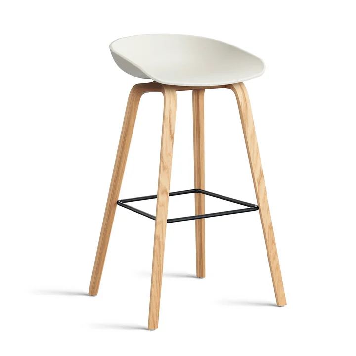 HAY - About A Stool AAS 32 H 75 cm, Eiche lackiert / Stahl schwarz / melange cream 2.0 