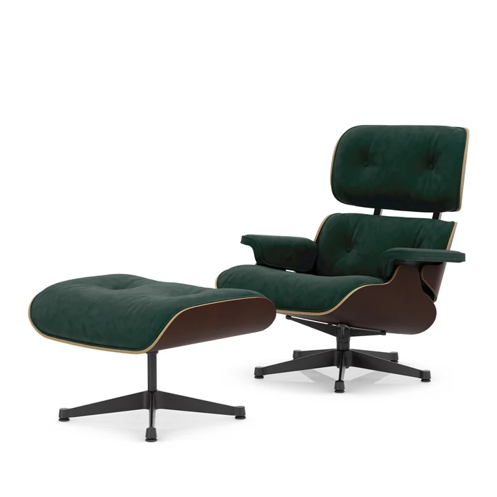 Vitra - Lounge Chair & Ottoman, schwarz, Nussbaum dunkel, Calma, 11 pine 