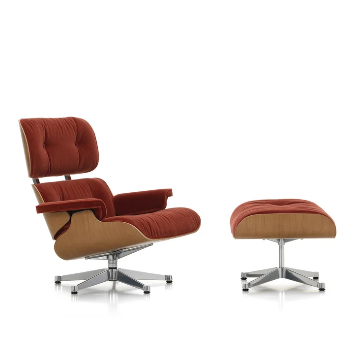 Vitra - Lounge Chair & Ottoman, poliert, Kirsche natur, Calma, 07 brandy