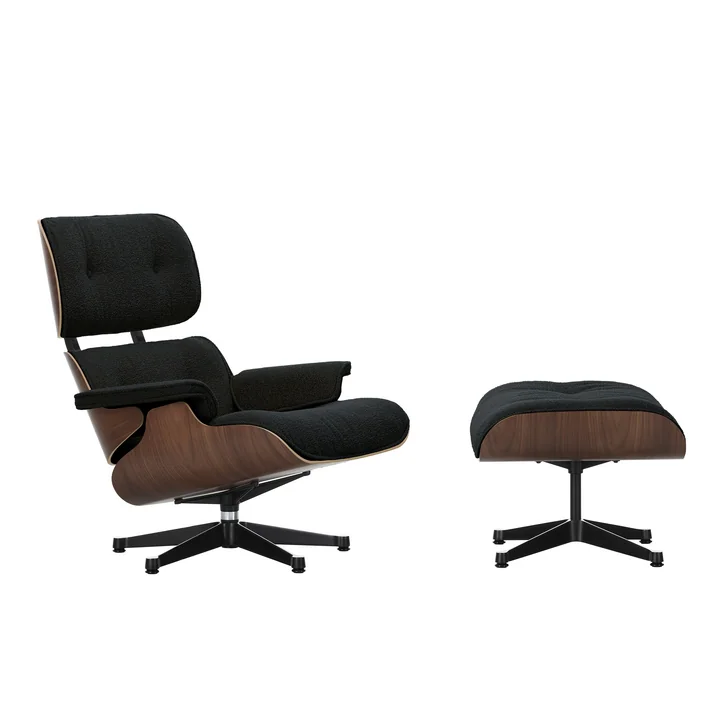 Vitra - Lounge Chair & Ottoman, schwarz / poliert, Nussbaum dunkel, Nubia, anthrazit / schwarz