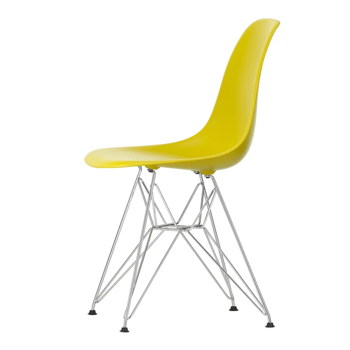 Vitra - Eames Plastic Side Chair DSR RE, verchromt / senf (Filzgleiter basic dark)