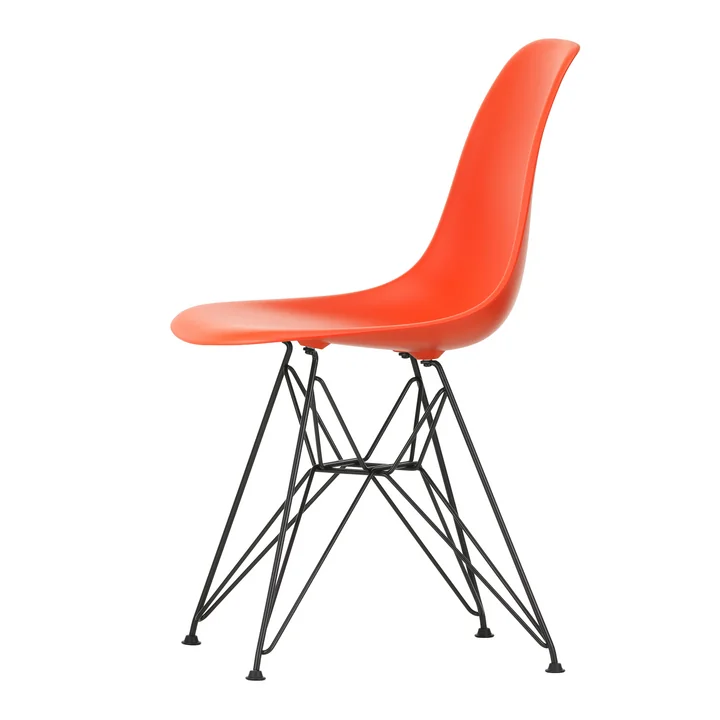 Vitra - Eames Plastic Side Chair DSR RE, basic dark / poppy red (Filzgleiter basic dark)