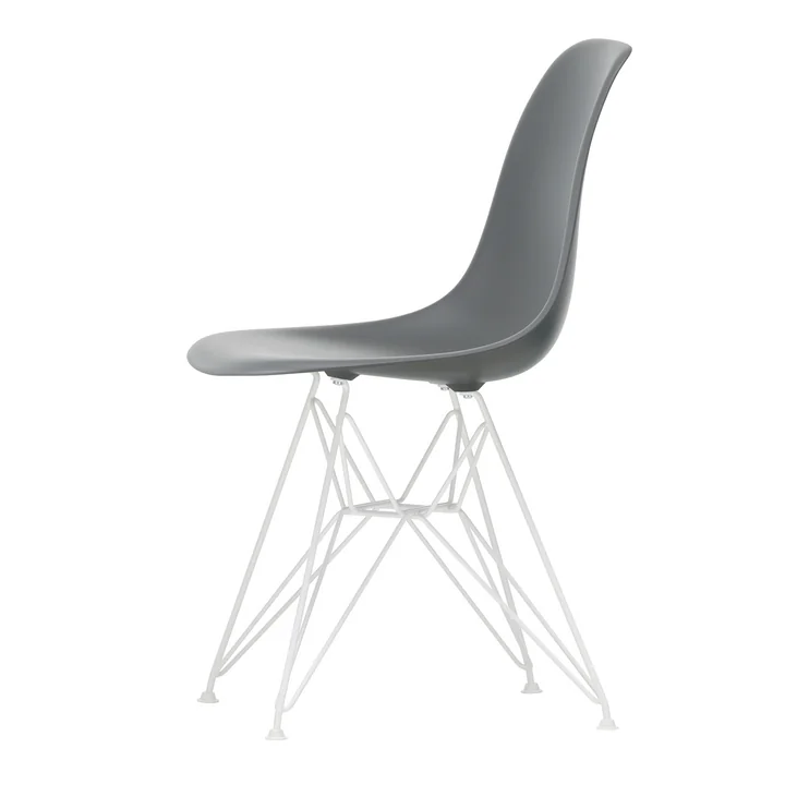 Vitra - Eames Plastic Side Chair DSR RE, weiß / granitgrau (Filzgleiter weiß)