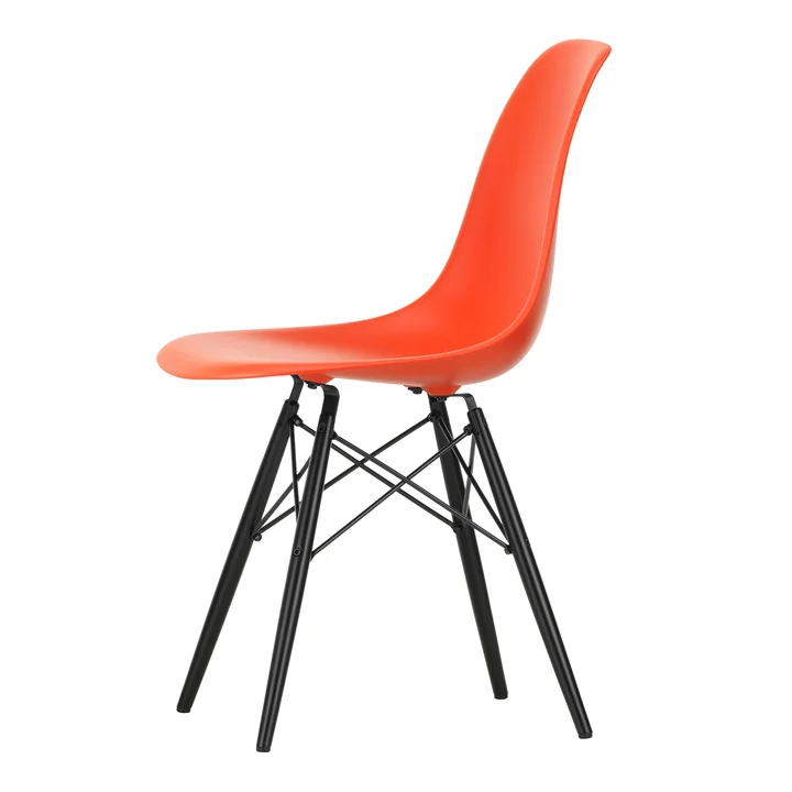 Vitra - Eames Plastic Side Chair DSW RE, Ahorn schwarz / poppy red 