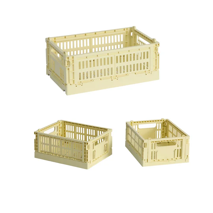HAY - Colour Crate Korb S + Mini, hellgelb, recycled (3er Set)