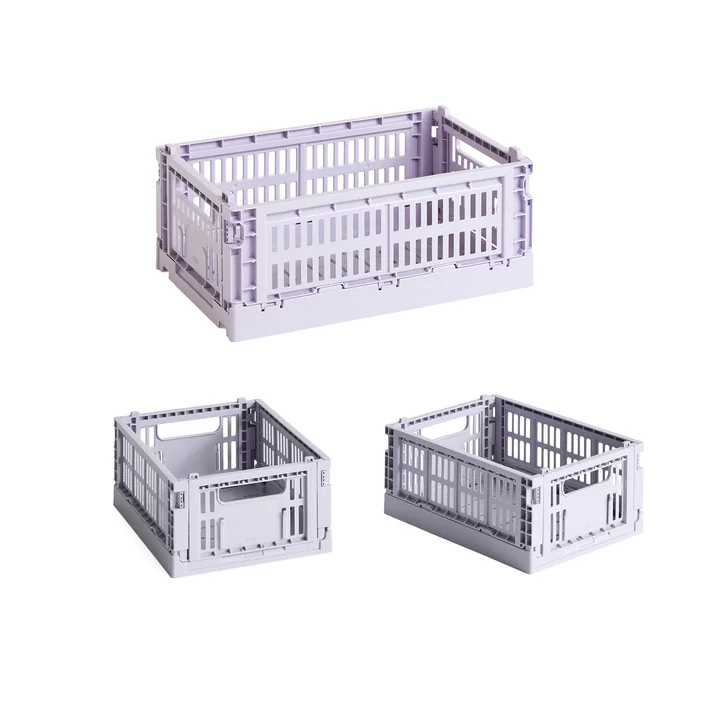 HAY - Colour Crate Korb S + Mini, lavender, recycled (3er Set)