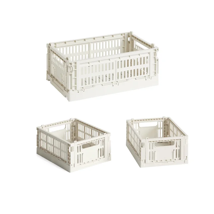 HAY - Colour Crate Korb S + Mini, off white, recycled (3er Set)