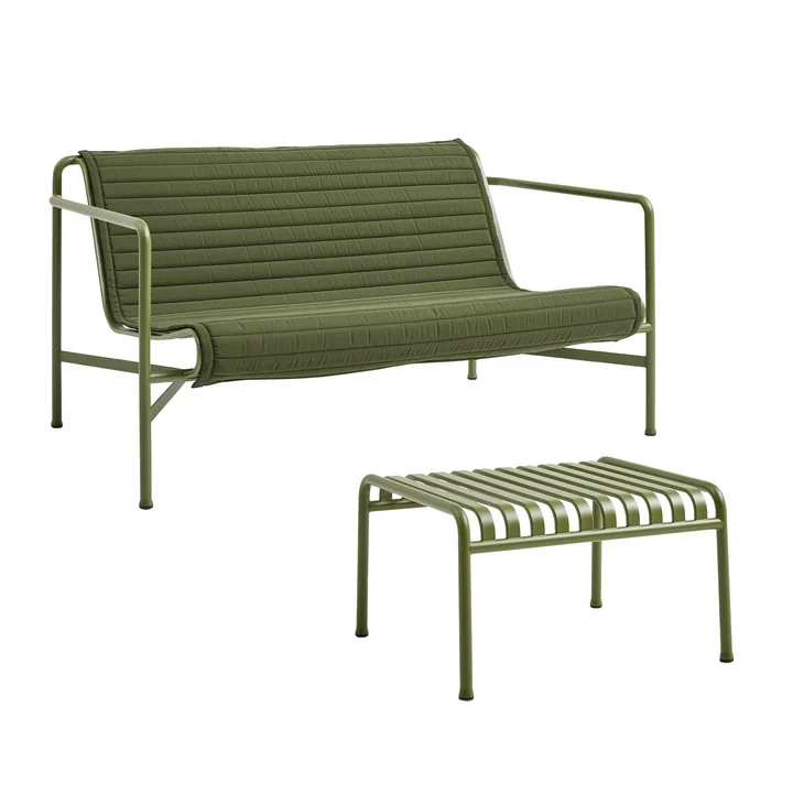 HAY - Palissade Lounge Sofa mit Quilted Cushion + Ottoman, olive