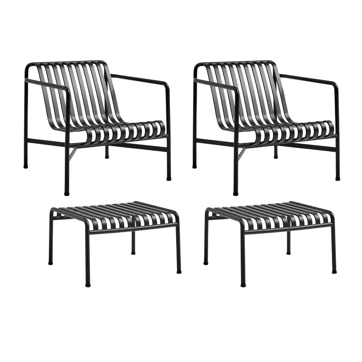 Palissade 2x Lounge Chair Low + 2x Ottoman, anthrazit