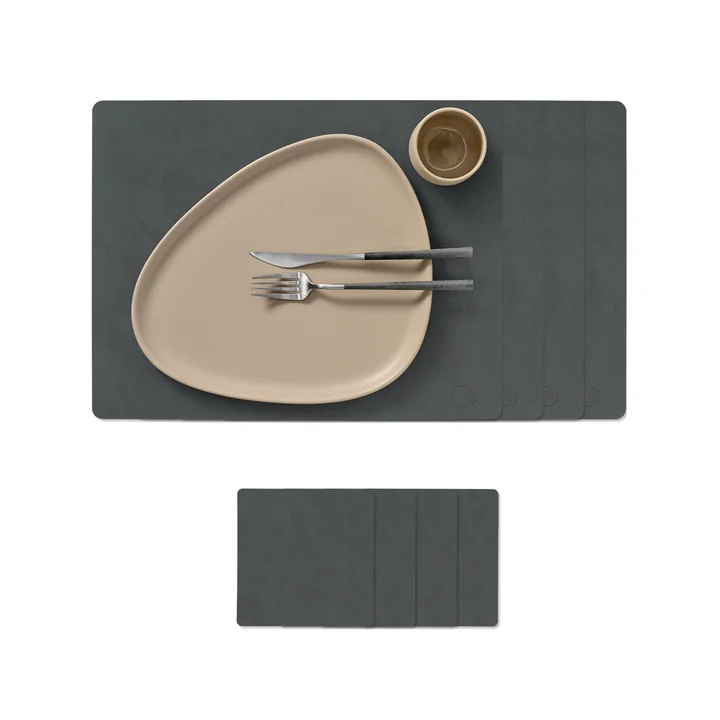 Lind DNA - Geschenkset Square L, Nupo anthrazit (4 Tischsets + 4 Glasuntersetzer)
