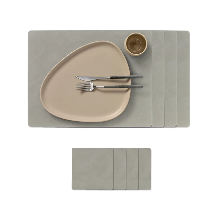 Lind DNA - Geschenkset Square L, Nupo hellgrau (4 Tischsets + 4 Glasuntersetzer)