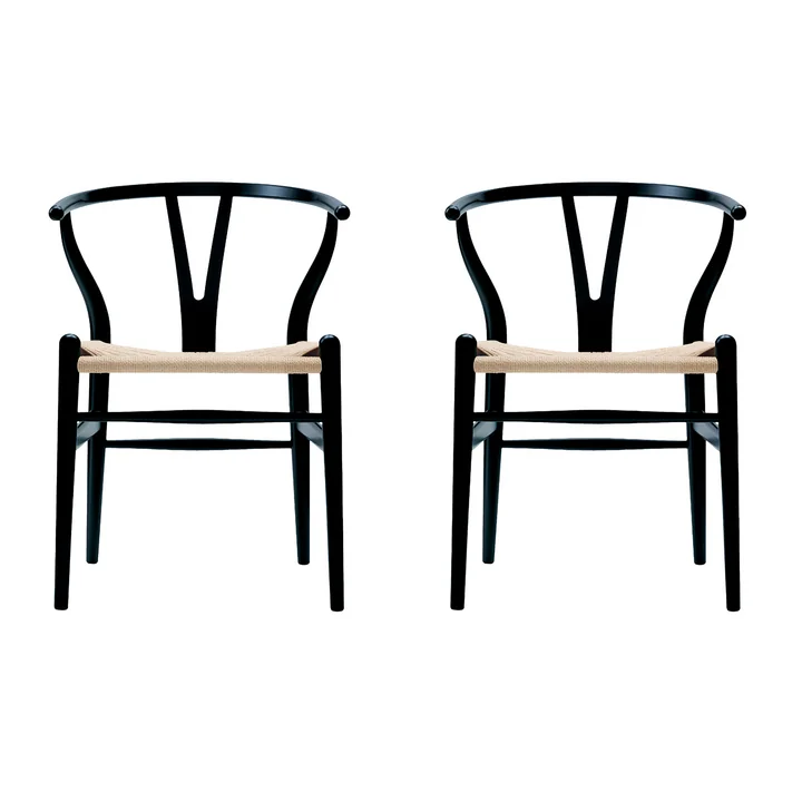 Carl Hansen - CH24 Wishbone Chair, Eiche schwarz / Naturgeflecht (2er-Set)