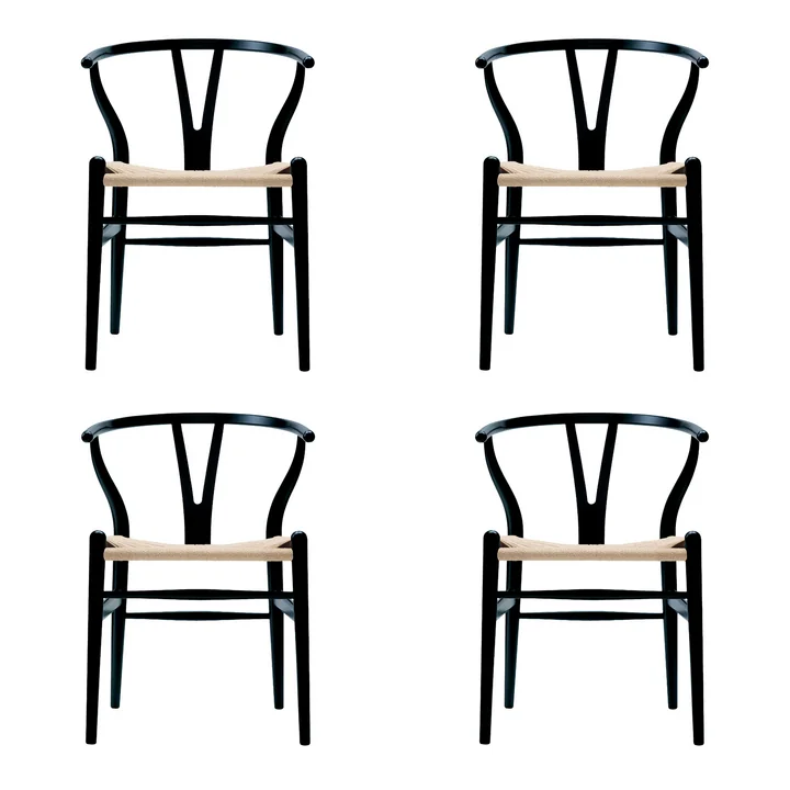 Carl Hansen - CH24 Wishbone Chair, Eiche schwarz / Naturgeflecht (4er-Set)