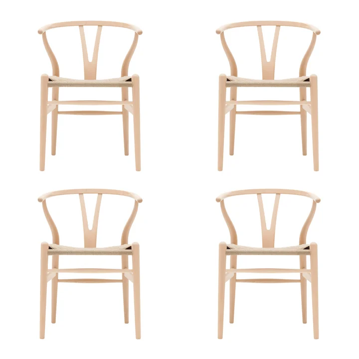 Carl Hansen - CH24 Wishbone Chair, Buche geseift / Naturgeflecht (4er-Set)
