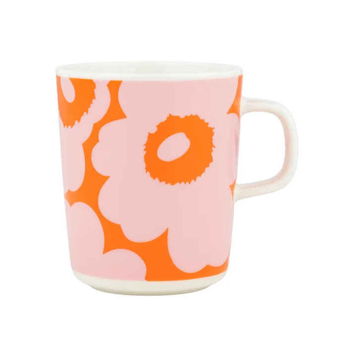 Marimekko - Oiva Unikko Becher mit Henkel 250 ml, weiß / pink / orange