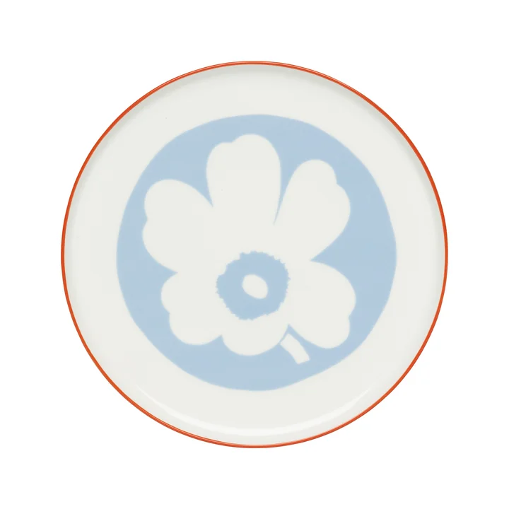 Marimekko - Oiva Unikko Servierplatte mit Fuß, Ø 24 cm, weiß / hellblau / orange