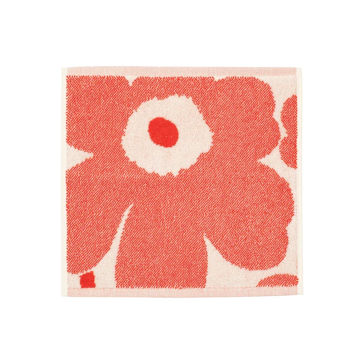 Marimekko - Unikko Mini-Handtuch, 30 x 30 cm, off white / orange red