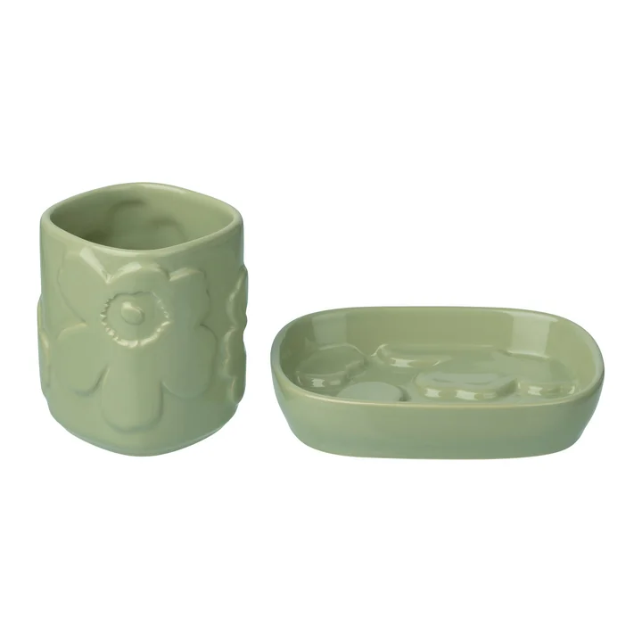 Marimekko - Unikko Seifenschale und Zahnputzbecher, pear (2-tlg.)