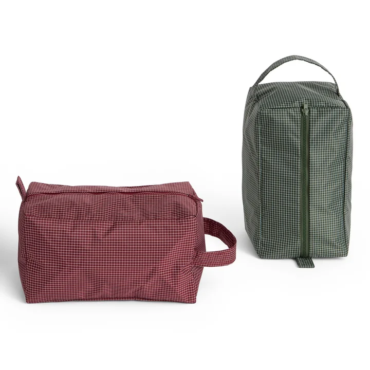 HAY - Grid Wash Bag M, burgundy und dunkelgrün