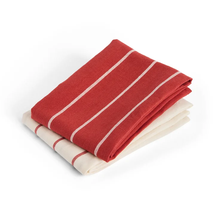 Outdoor Market Geschirrtuch, beige mit roten Streifen (2er Set)