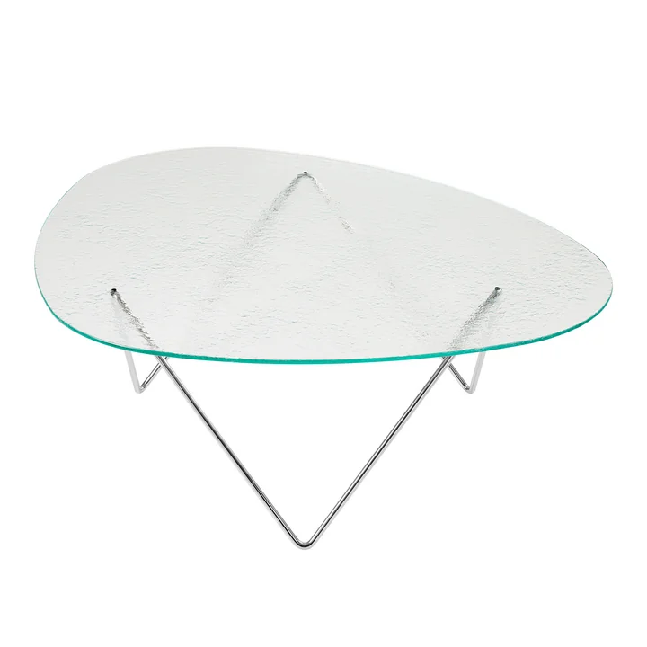 Gubi - Pedrera Couchtisch, Chrom / Glas strukturiert transparent