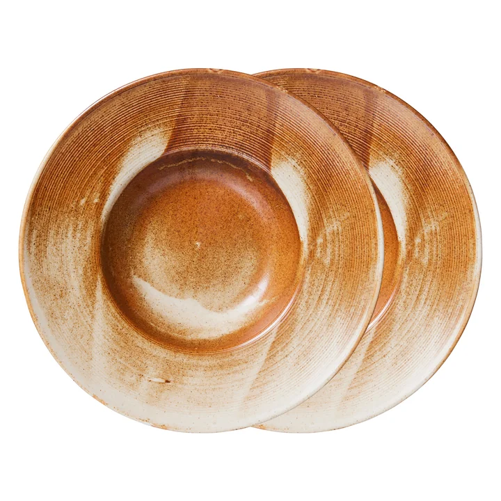 HKliving - Chef Ceramics Pasta Teller, Ø 28 cm, rustic cream  /brown (2er-Set)