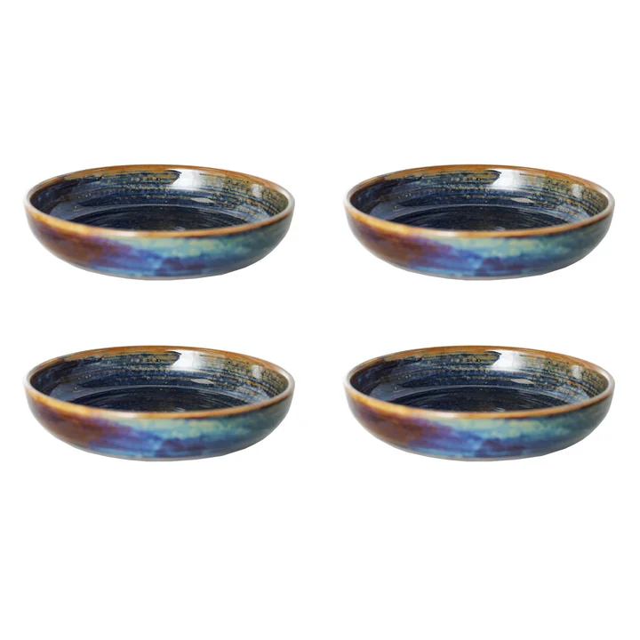 HKliving - Chef Ceramics tiefer Teller, Ø 19,3 cm, rustic blue (4er-Set)
