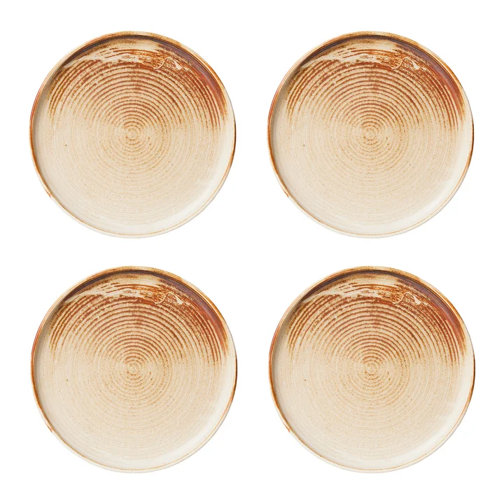 HKliving - Chef Ceramics Teller, Ø 20 cm, rustic cream / brown (4er-Set)