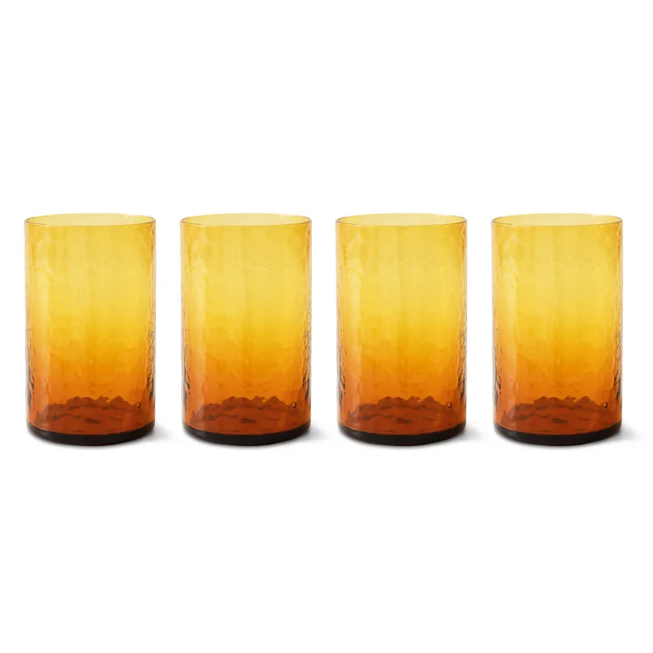 HKliving - Tube Trinkglas, H 12 cm / 400 ml, amber (4er-Set)