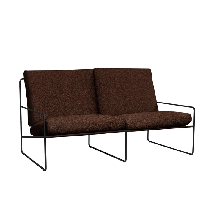Ferm Living - Desert Outdoor 2-Sitzer Sofa, schwarz / chestnut (Pure Bouclé)