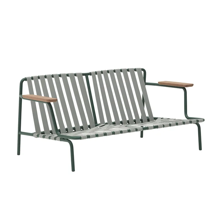 Muuto - Settle Outdoor 2-Sitzer Sofa, grün / dunkelgrün (Stoff Ribbed Weave 2)