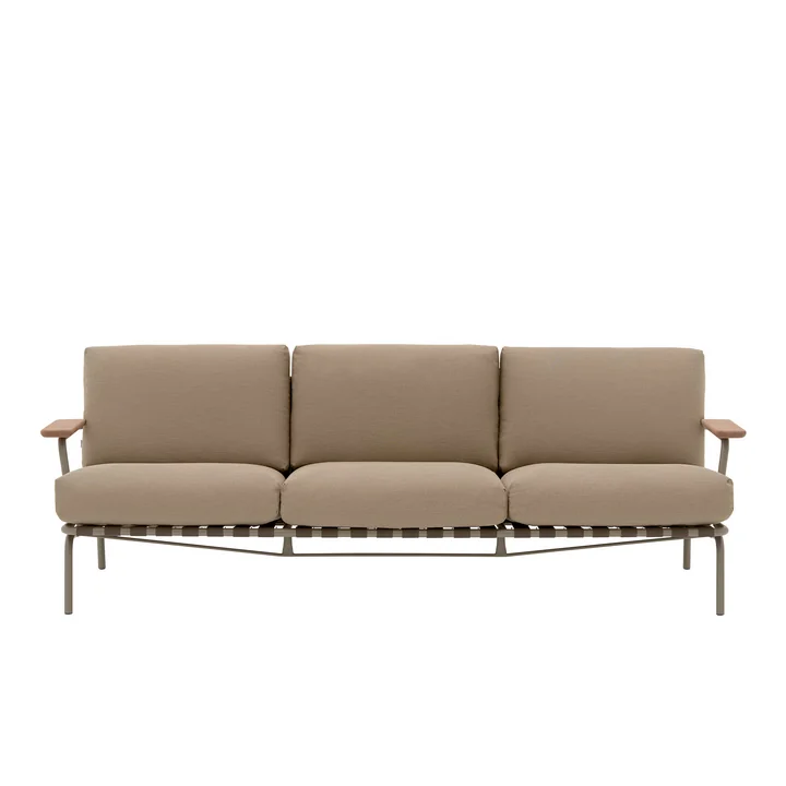 Muuto - Settle Outdoor 3-Sitzer Sofa, braun / taupe (Stoff Ribbed Weave 5)