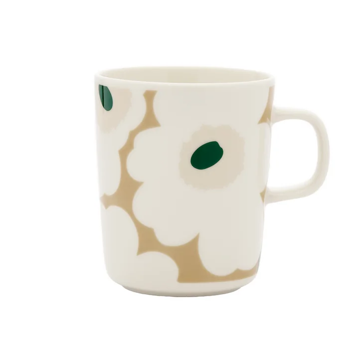 Marimekko - Oiva Unikko Becher mit Henkel 250 ml, weiß / beige / light sand / dunkelgrün