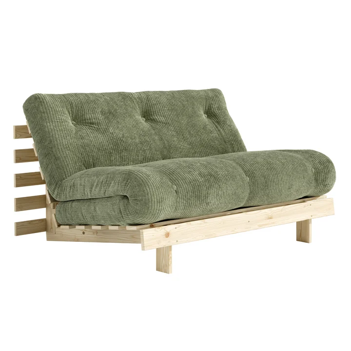 Karup - Roots Schlafsofa, 140 x 200 cm, Kiefer natur / khaki green (553)
