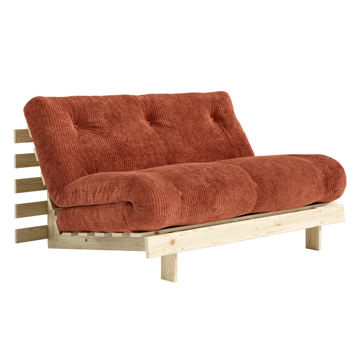 Karup - Roots Schlafsofa, 140 x 200 cm, Kiefer natur / retro orange (552)