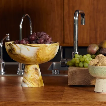 HKliving - Marmorierte Schale auf Sockel, ochre