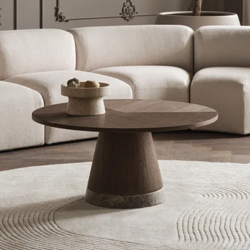 Bolia - Piro Couchtisch, Ø 90 x H 42 cm, Eiche dunkel geölt / Sockel Marmor braun