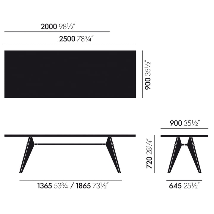 Die Maße des Em Table Esstischs von Vitra Eiche