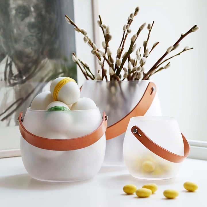 Holmegaard - Design with light Glasschale mit Lederhenkel, weiß