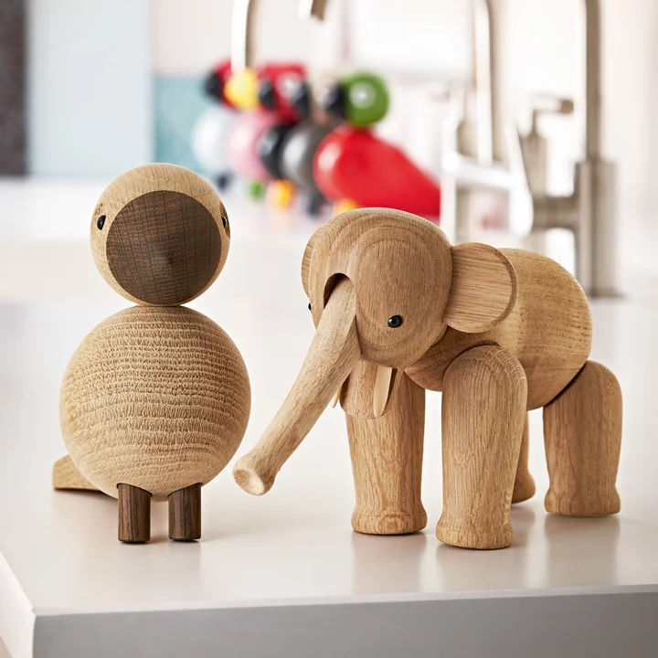Holz-Elefant und Singvogel von Kay Bojesen