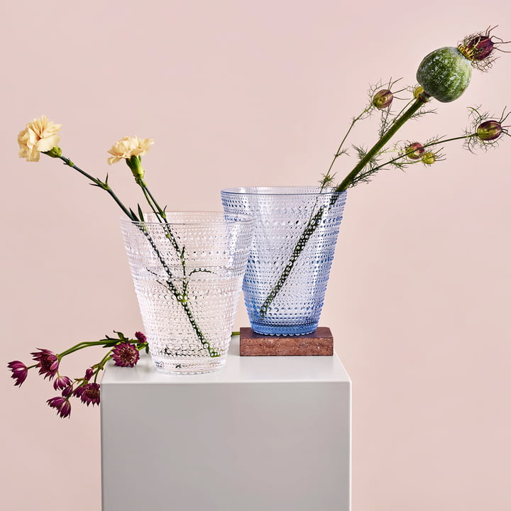 Die Iittala - Kastehelmi Vase 154 mm - klar und aqua in Kombination