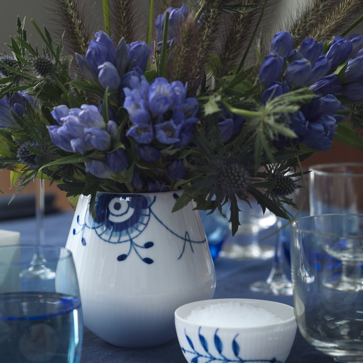 Mega Blau Gerippt Vase und Zuckerdose von Royal Copenhagen